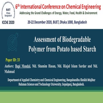 Assesment of Biodegradable Polymer from Potato based starch.