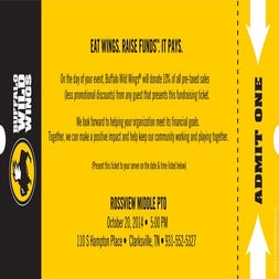 Buffalo wild wings ticket  for Family Spirit Night 5-9pm