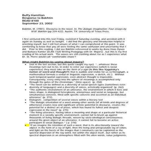 Buffy hamilton response to bakhtin 9 23-02