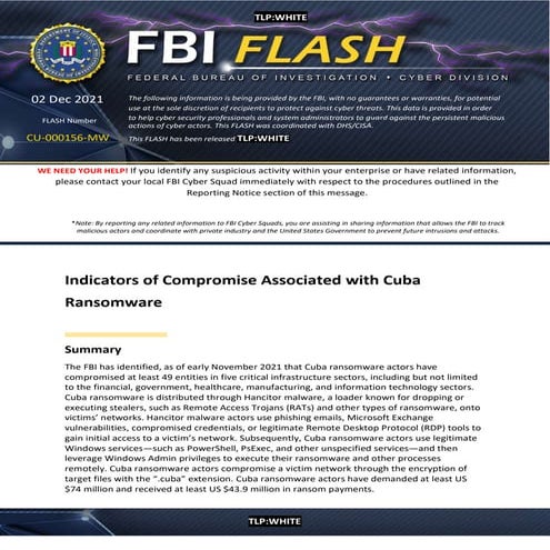 Surat peringatan kilat kepada Kelompok Ransomware Kuba