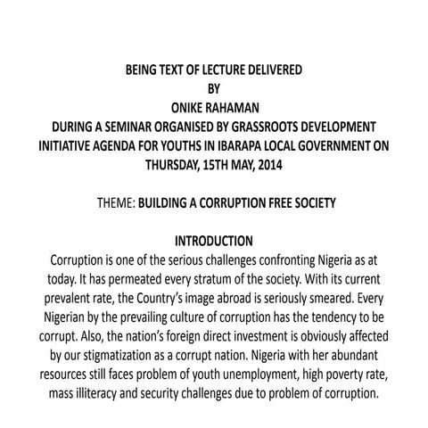 Buiilding a corruption free society