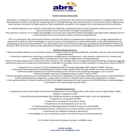 Build engineer specialist