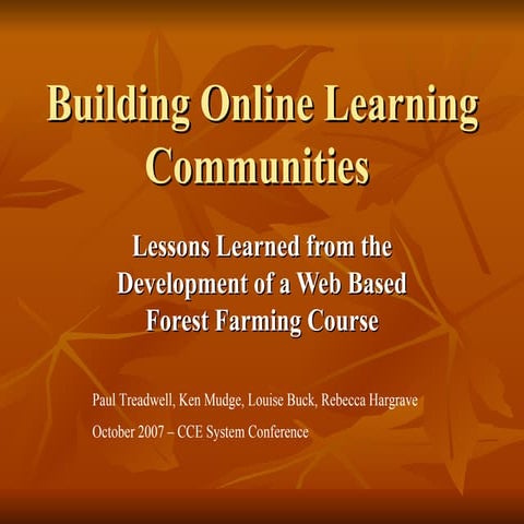 Building Learning Communities Online