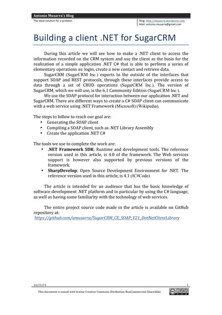 Building a Client .NET for SugarCRM