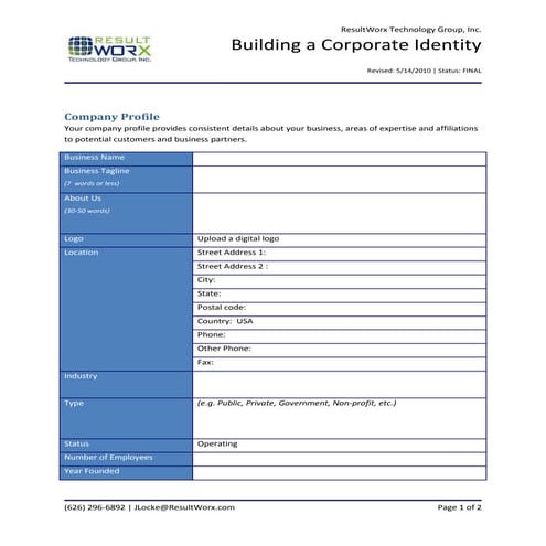 Building an Online Company Profile