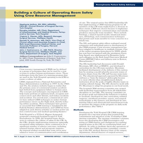 Building a culture of operating room safety using crew resource management