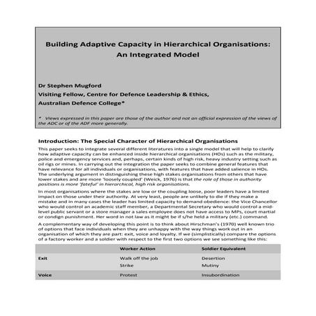 Building adaptive capacity in hierarchical organisations