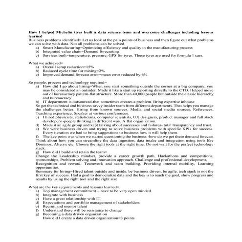 Building a data science team at michelin tyres