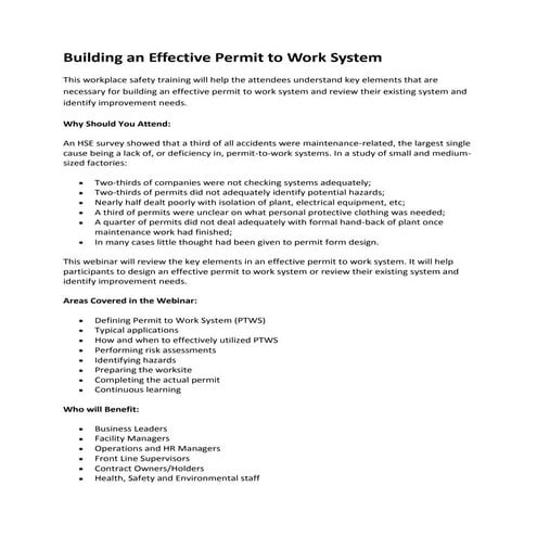 Building an effective permit to work system