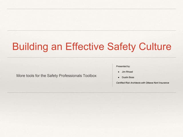Building an Effective Safety Culture