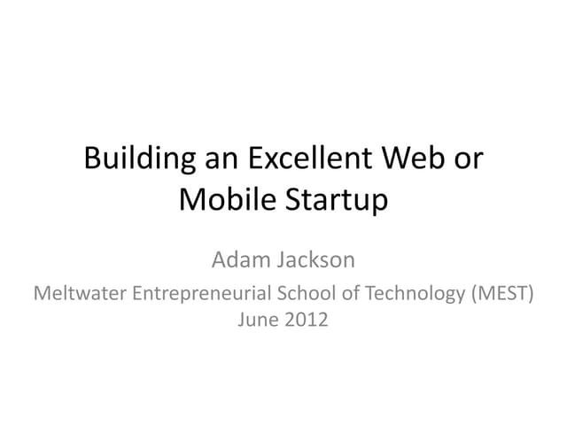 Building an Excellent Web Startup
