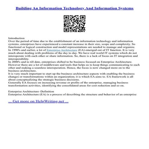 Building An Information Technology And Information Systems