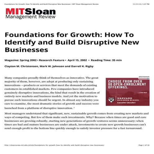 Building an innovation engine - foundations for growth: how to identify and b...