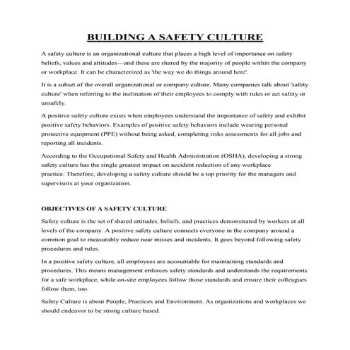 Building A Safety Culture Pdf