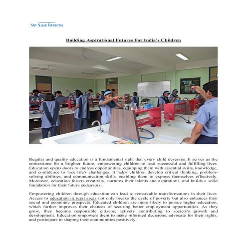 Educational Empowerment for Underprivileged Children in India | PDF