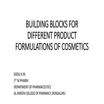 Building blocks for different product formulations of cosmetics