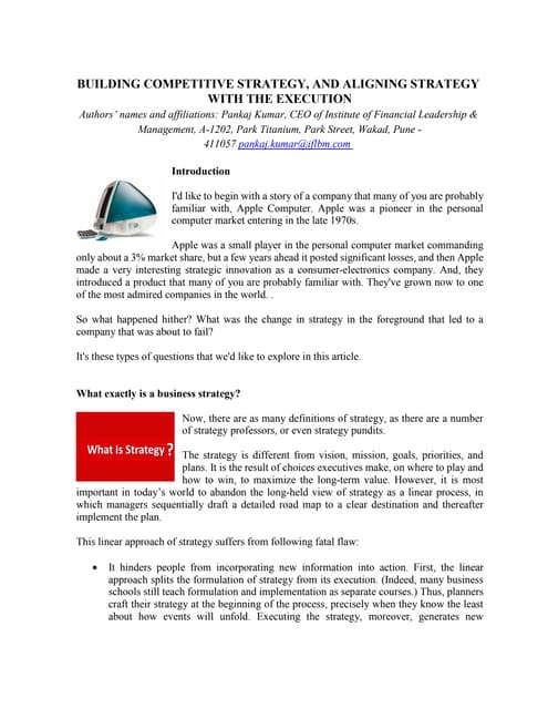 BUILDING COMPETITIVE STRATEGY, AND ALIGNING STRATEGY WITH THE EXECUTION