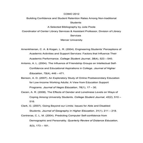 Building Confidence and Student Retention Rates Among Non-traditional Student...