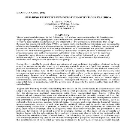 Building Effective Democratic Institutions in Africa