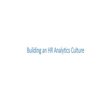 Building HR Analytics Culture in organizations