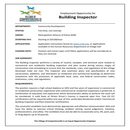 Village of Carpentersville Building Inspector