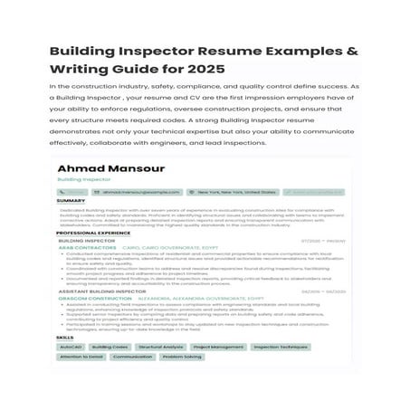 Building Inspector Resume Examples & Writing Guide for 2025