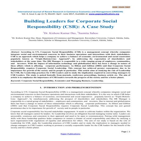 Building Leaders for Corporate Social Responsibility (CSR): A Case Study
