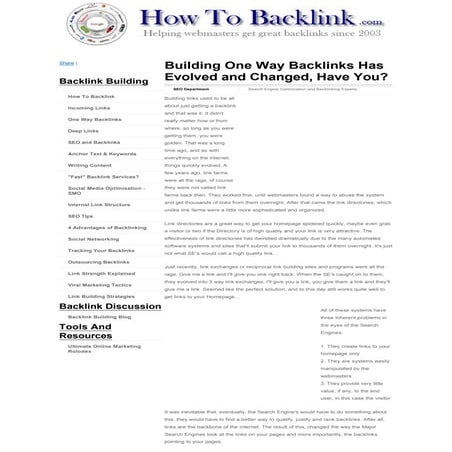 Building one way backlinks has evolved and changed, have you