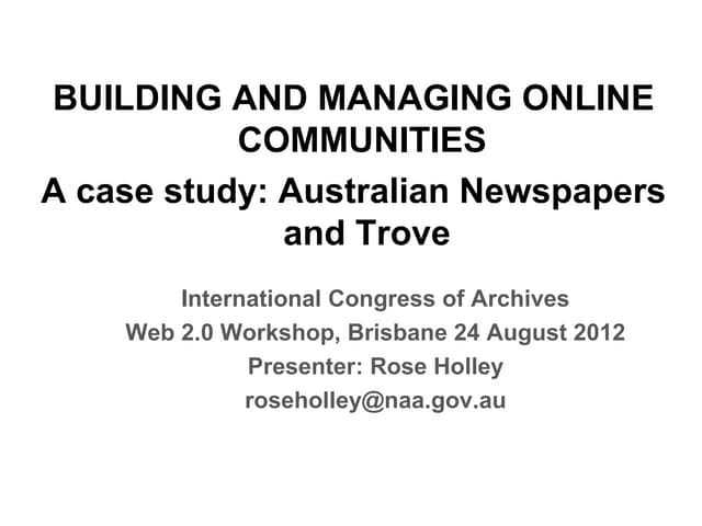 Building and Managing Online Communities