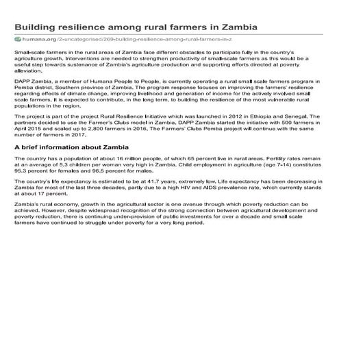BUILDING RESILIENCE AMONG RURAL FARMERS IN ZAMBIA