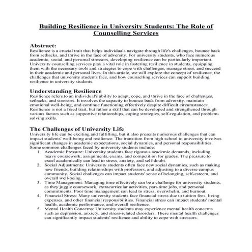 Building Resilience in University Students: The Role of Counselling ...