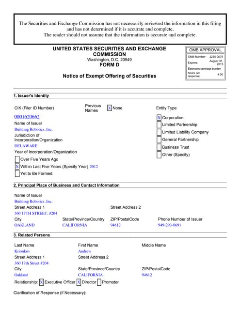 Building robotics sec form d