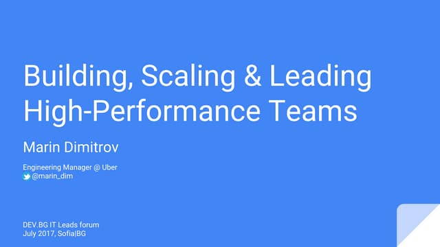 Building, Scaling and Leading High-Performance Teams