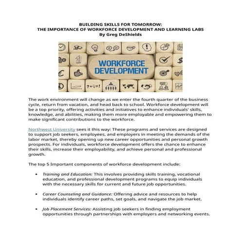 WORKFORCE DEVELOPMENT BUILDING SKILLS FOR TOMORROW