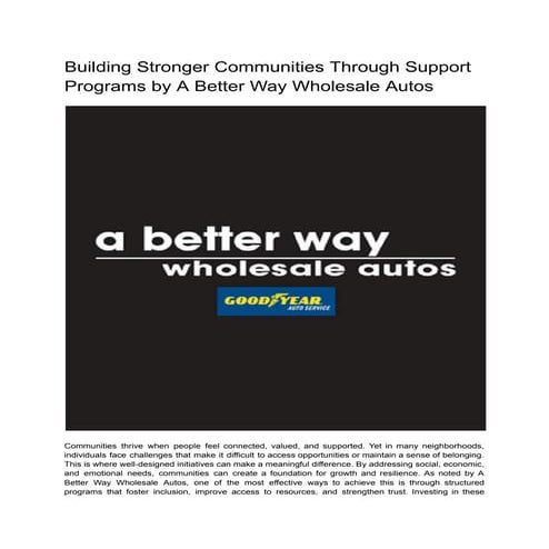 Building Stronger Communities Through Support Programs
