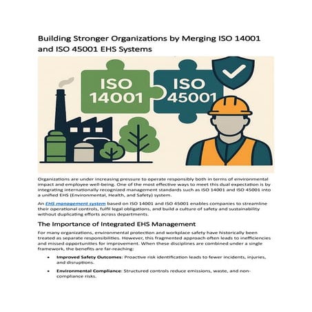 Building Stronger Organizations by Merging ISO 14001 and ISO 45001 EHS Systems