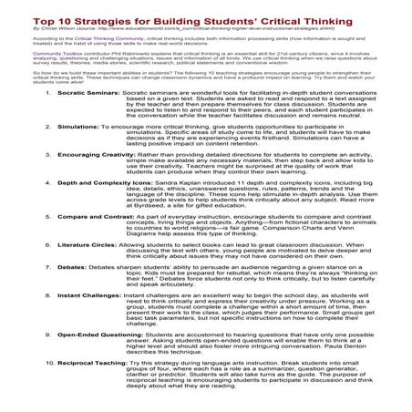 Building students’ critical thinking 10 tips