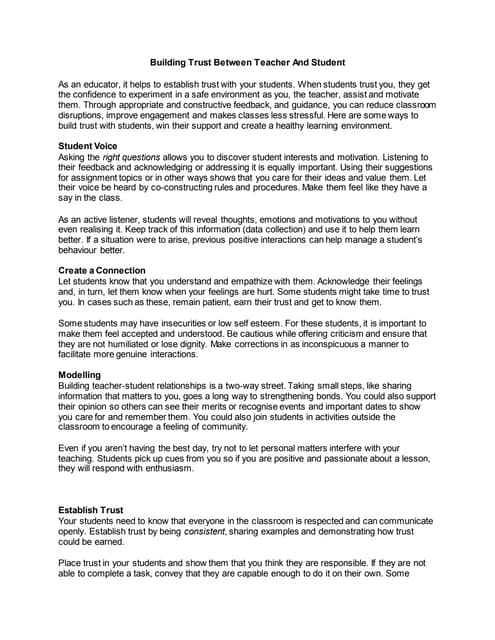 Building trust between teacher and student