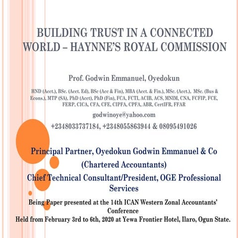 BUILDING TRUST IN A CONNECTED WORLD – HAYNNE’S ROYAL COMMISSION