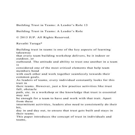 Building Trust in Teams A Leader’s Role 13Building Trust .docx