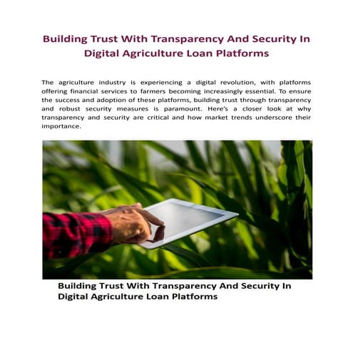 Building Trust With Transparency And Security In Digital Agriculture Loan Platforms