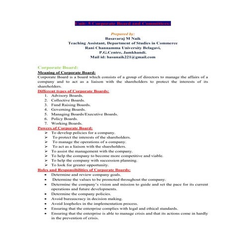 Buisness ethics and corporate governance corporate boards and committees