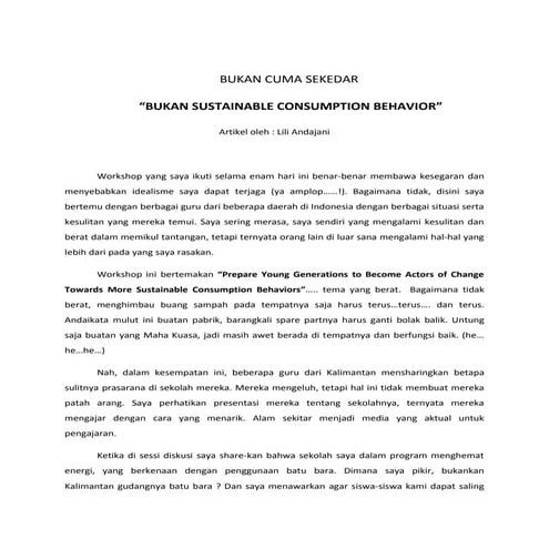 Bukan cuma-sekedar "Bukan Sustainable Consumption Behaviour"