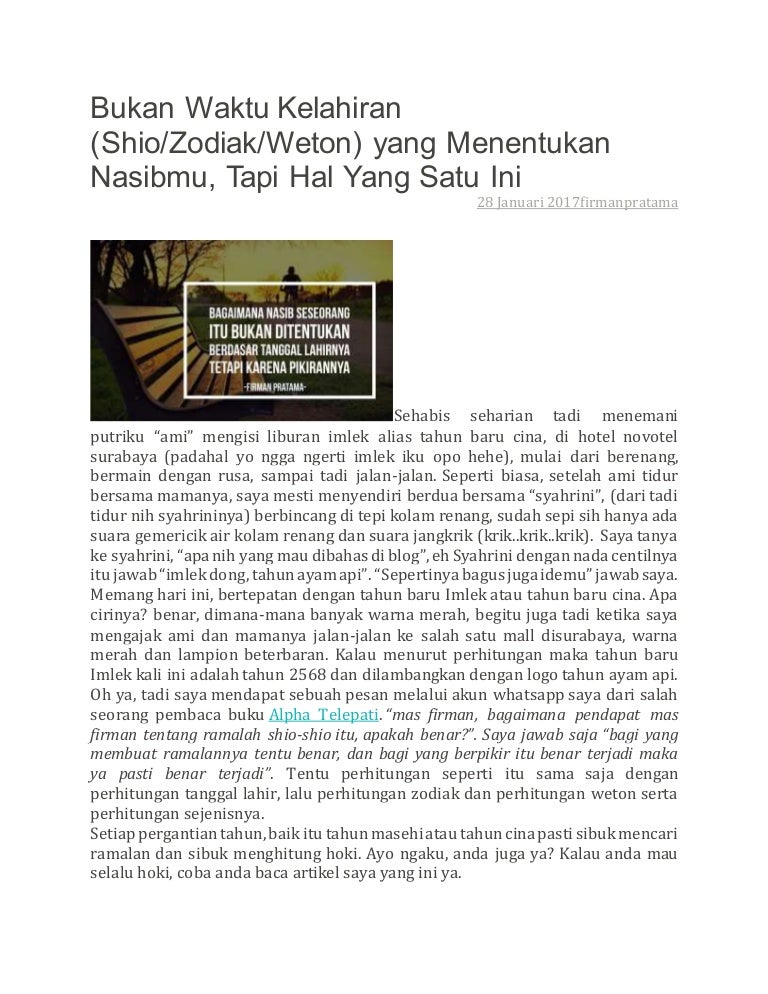 Bukan Waktu Kelahiran Shio Atau Zodiak Atau Weton Yang Menentukan Nas