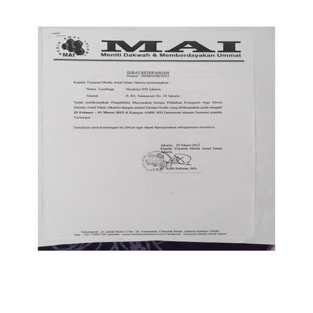 BUKTI SURAT KETERANGAN 2012