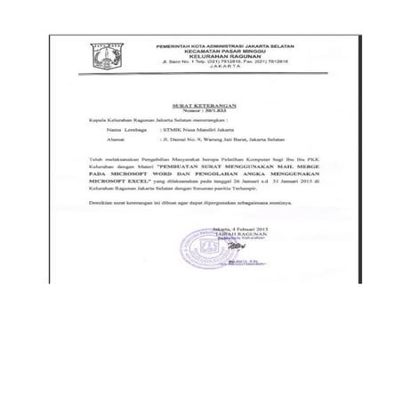 BUKTI SURAT KETERANGAN DAN ST JANUARI 2015
