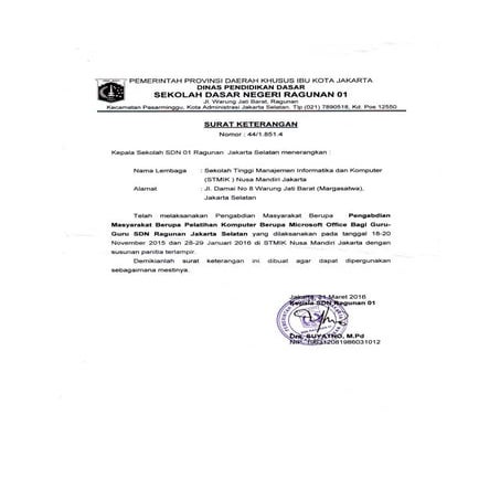 BUKTI SURAT KETERANGAN  JANUARI 2016