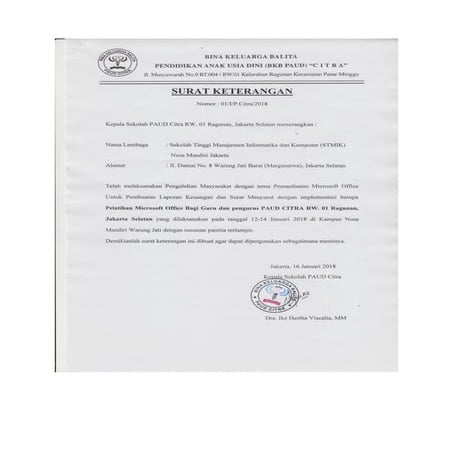 BUKTI SURAT KETERANGAN  JANUARI 2018