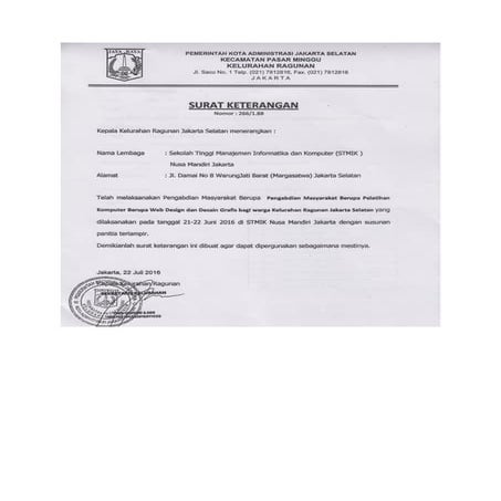 BUKTI SURAT KETERANGAN  JULI 2016