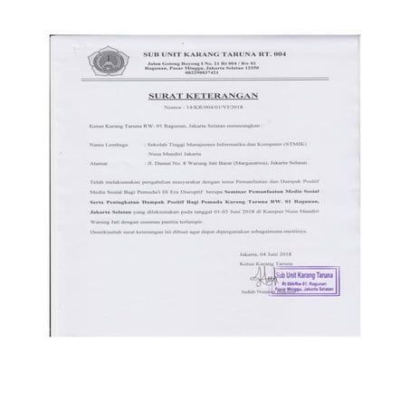 BUKTI SURAT KETERANGAN  DAN ST JUNI 2018